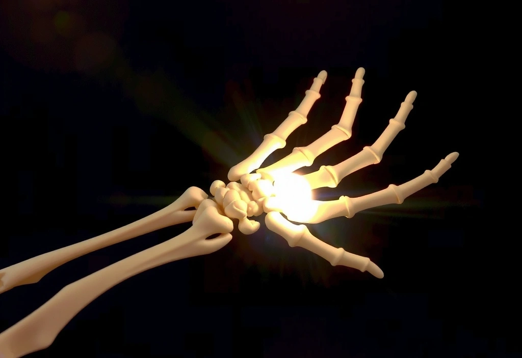 Model ludzkiego szkieletu dłoni, podkreślający strukturę kości