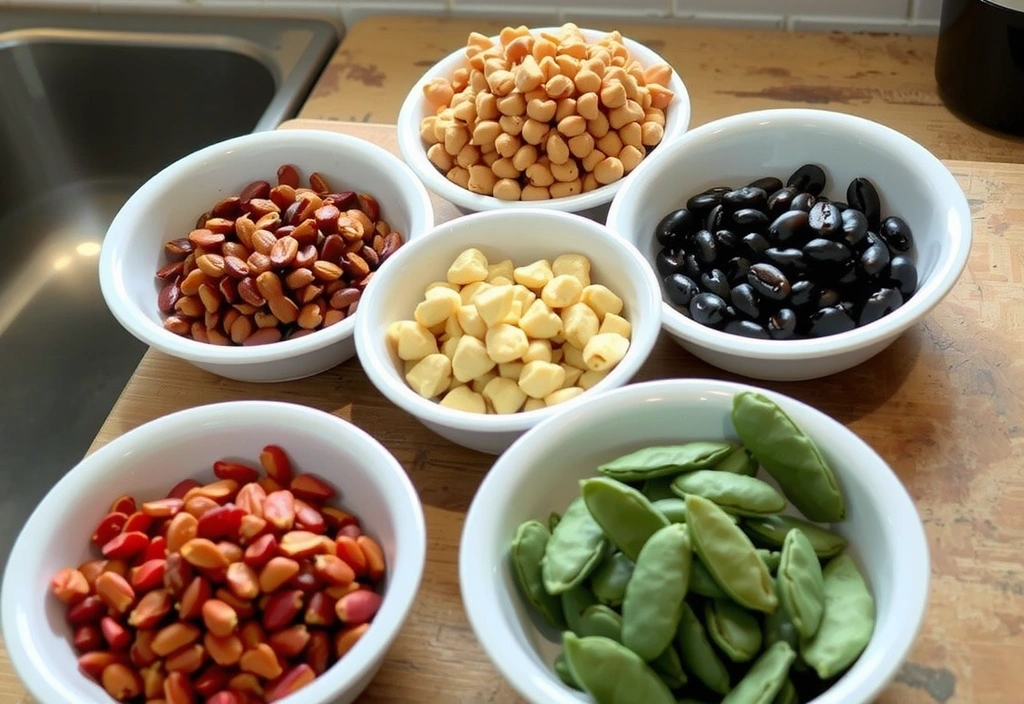 Różne rośliny strączkowe w miseczkach