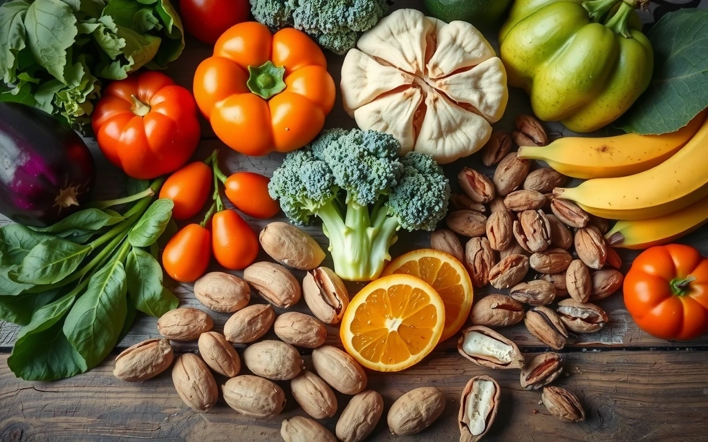 Różnorodne świeże warzywa i owoce symbolizujące bogactwo minerałów w diecie