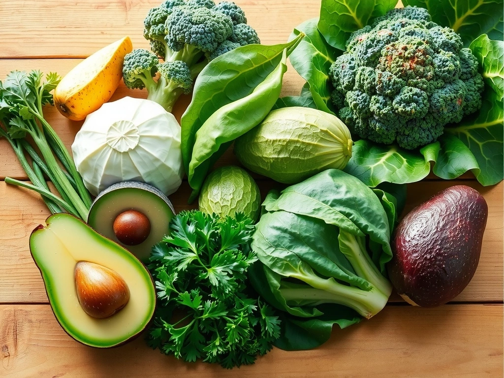 Różnorodne źródła witaminy K: zielone warzywa liściaste, brokuły, kapusta, natka pietruszki, awokado